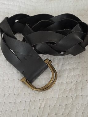 Polo by Ralph Lauren Braided Black Leather Belt with Brass Double D-Ring